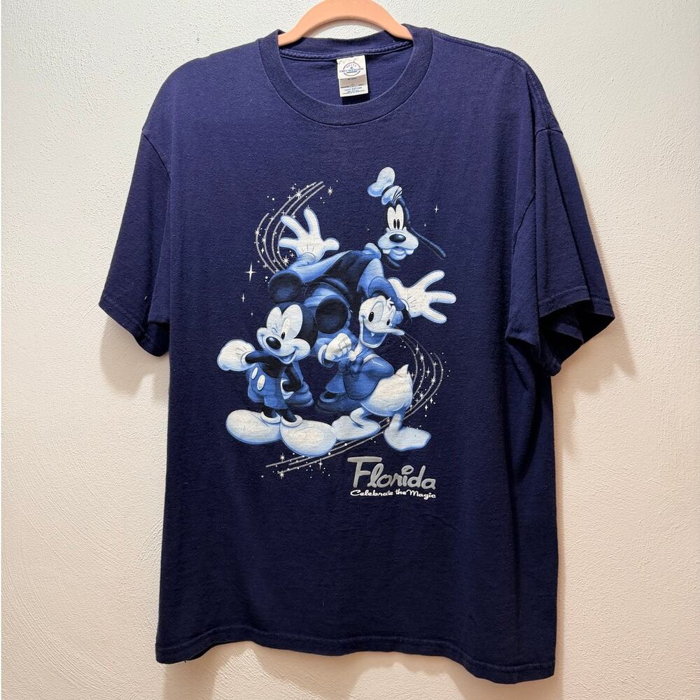 Vintage 2002 Disney Florida Mickey Friends Graphic Tee Blue Large